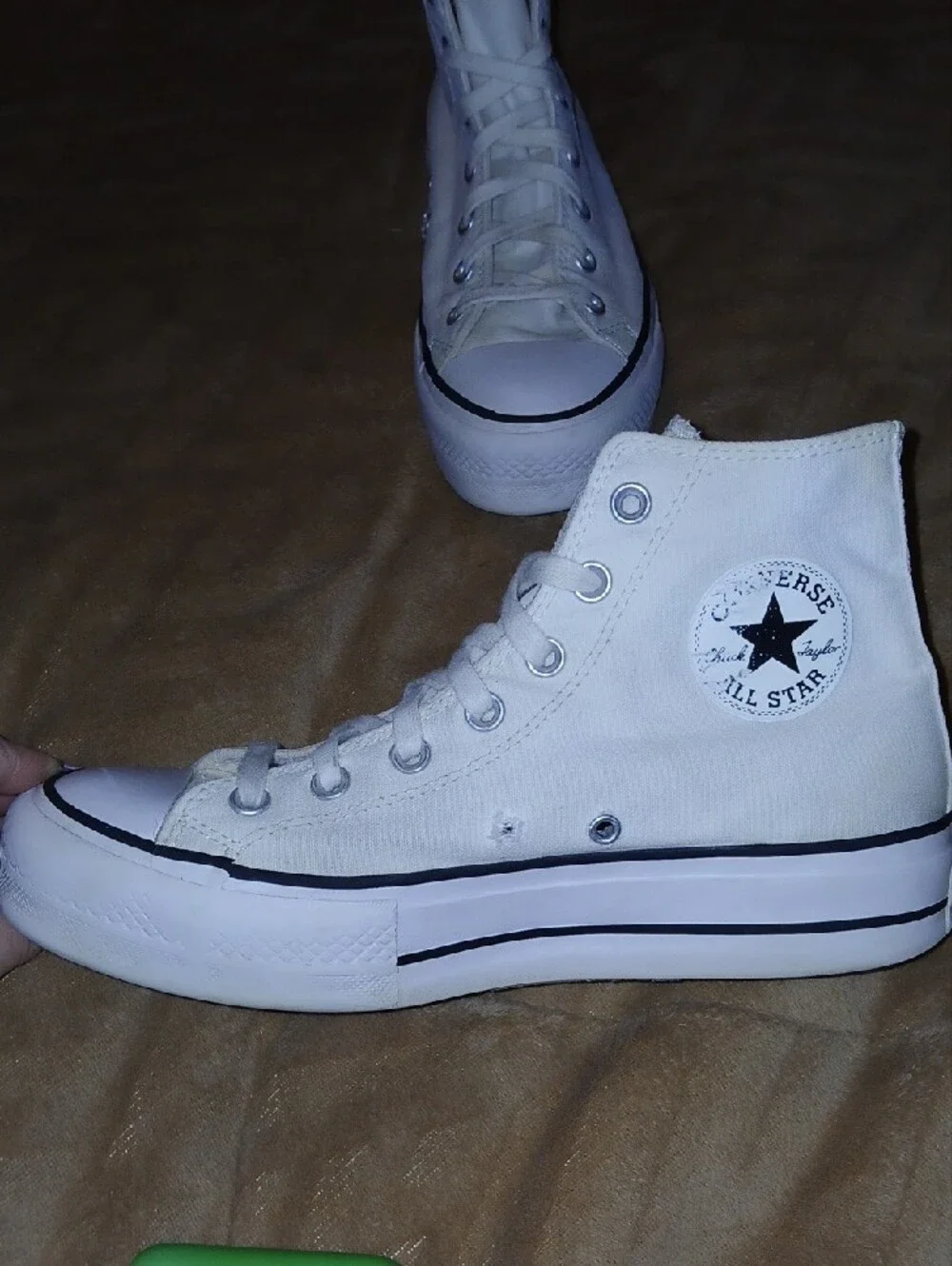 Converse White High Top All Star Platform Sneakers with Black Trim Sz: 8.5
